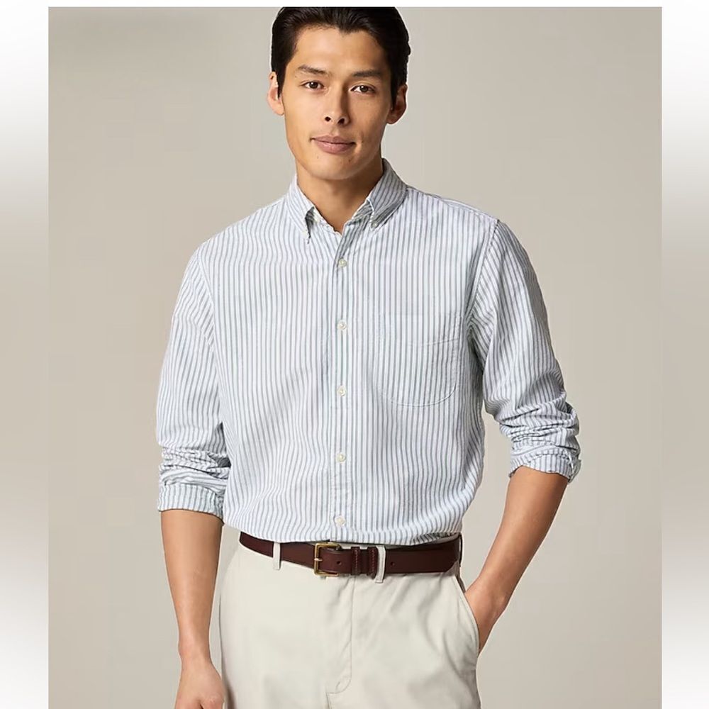 NWT J CREW Broken-in organic cotton oxford shirt in Jack Stripe White Green - Picture 3 of 8